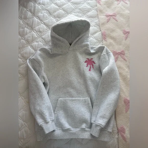 grey and pink palm puff hibiscus hoodie - Picture 4 of 7